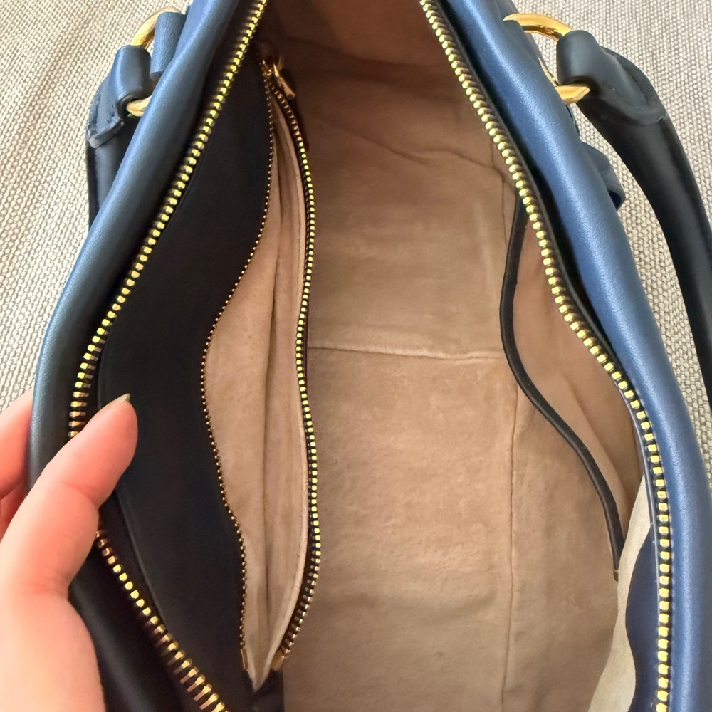 Prada Bauletto Tote Bag Soft Calfskin Lether in Navy - Picture 6 of 9